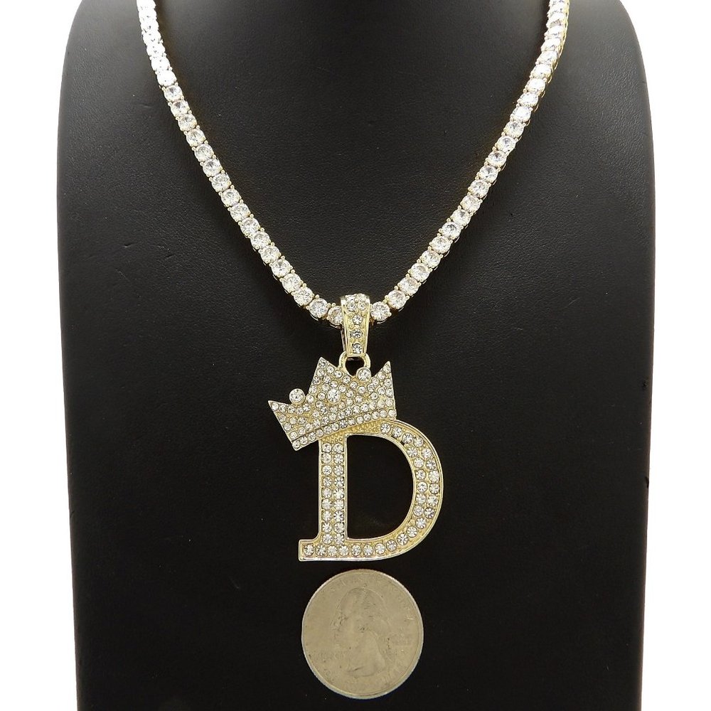 Initial Letter "D" Pendant Tennis Chain Necklace